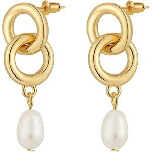 Women's Gold Pearl Drop Dangle Earrings Elegant Lightweight Casual Jewelry